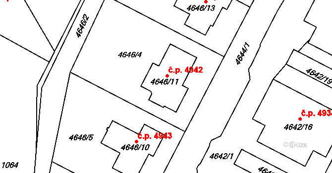 Jihlava 4942 na parcele st. 4646/11 v KÚ Jihlava, Katastrální mapa