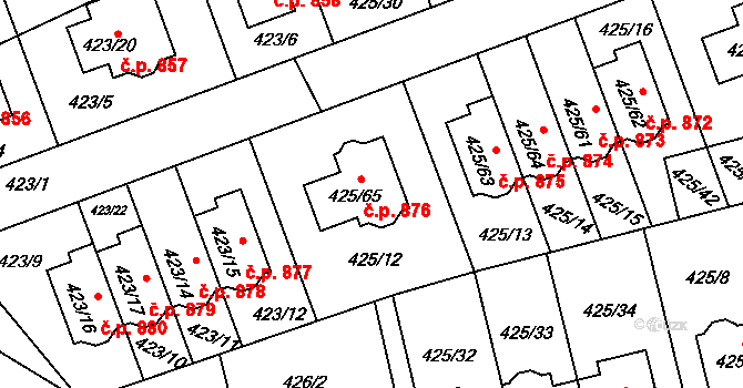 Libuš 876, Praha na parcele st. 425/65 v KÚ Libuš, Katastrální mapa