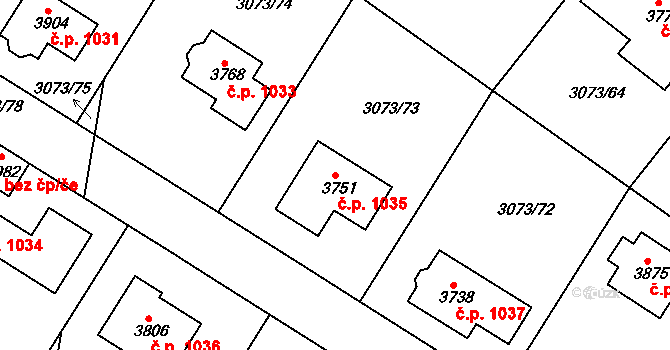 Žichlínské Předměstí 1035, Lanškroun na parcele st. 3751 v KÚ Lanškroun, Katastrální mapa