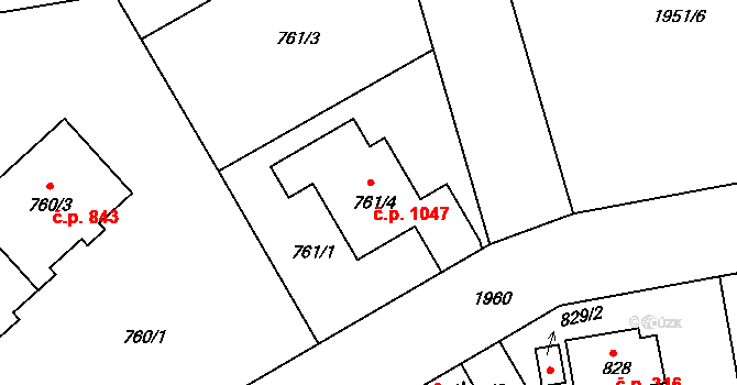 Lhotka 1047, Praha na parcele st. 761/4 v KÚ Lhotka, Katastrální mapa