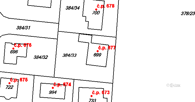 Zvole 677 na parcele st. 699 v KÚ Zvole u Prahy, Katastrální mapa
