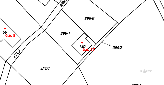 Dolní Suchá 17, Hrádek nad Nisou na parcele st. 180 v KÚ Dolní Suchá u Chotyně, Katastrální mapa