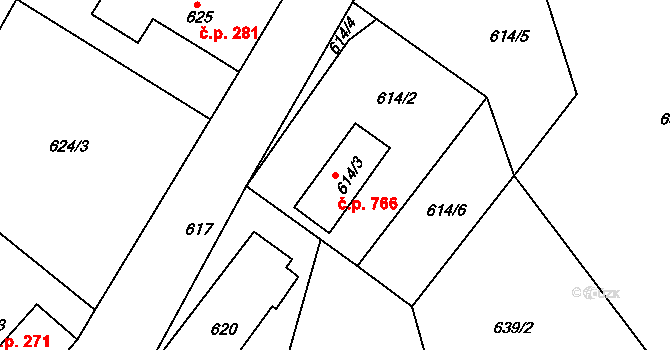 Kluč 766, Habartov na parcele st. 614/3 v KÚ Habartov, Katastrální mapa
