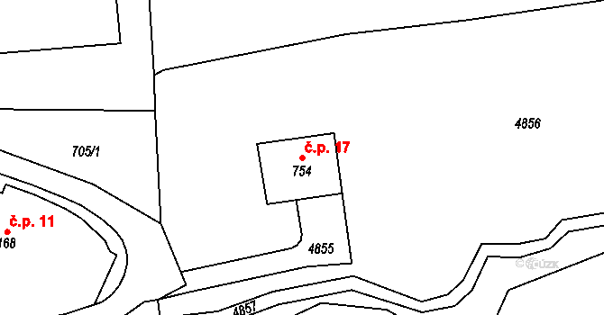 Lhotka 17, Klášterec nad Orlicí na parcele st. 754 v KÚ Klášterec nad Orlicí, Katastrální mapa