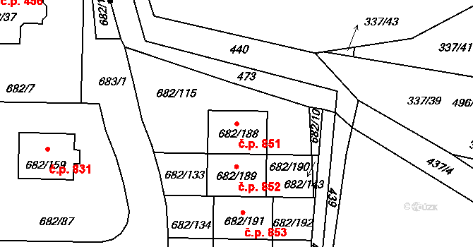 Průhonice 851 na parcele st. 682/188 v KÚ Průhonice, Katastrální mapa