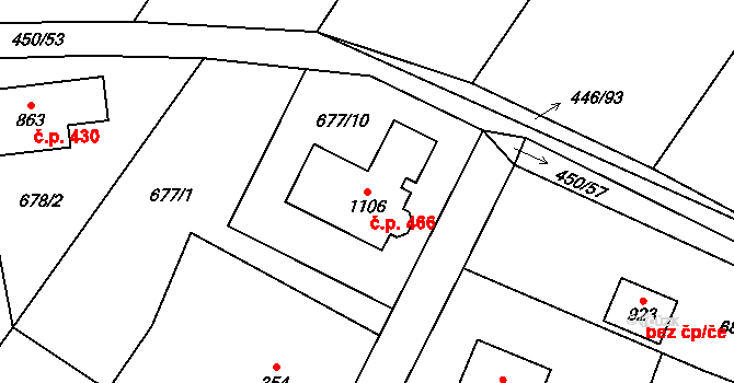 Chlumčany 466 na parcele st. 1106 v KÚ Chlumčany u Přeštic, Katastrální mapa