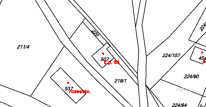Rabyně 64 na parcele st. 507 v KÚ Rabyně, Katastrální mapa