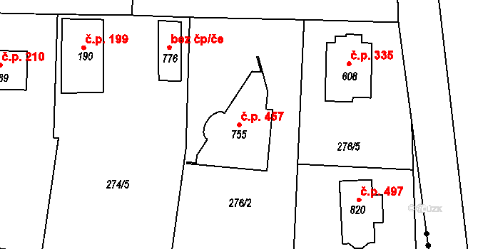 Strančice 457 na parcele st. 755 v KÚ Strančice, Katastrální mapa