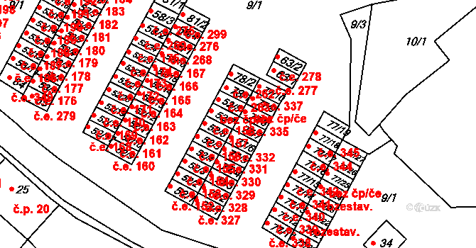 Chanov 334, Obrnice na parcele st. 77/7 v KÚ Chanov, Katastrální mapa