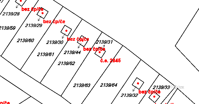 Bolevec 2845, Plzeň na parcele st. 2139/31 v KÚ Bolevec, Katastrální mapa