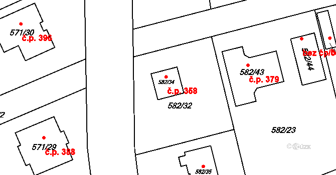 Třebestovice 358 na parcele st. 582/34 v KÚ Třebestovice, Katastrální mapa