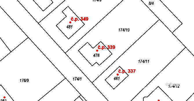 Rosice 339 na parcele st. 476 v KÚ Rosice u Chrasti, Katastrální mapa