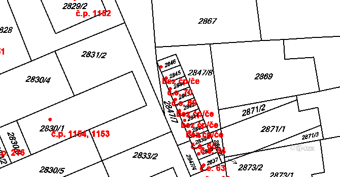 Slavkov u Brna 69 na parcele st. 2844 v KÚ Slavkov u Brna, Katastrální mapa