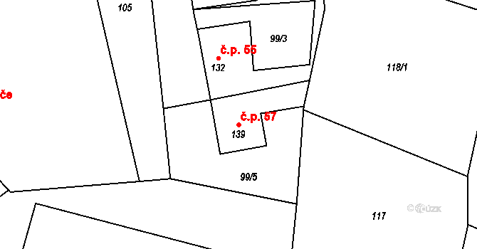 Pecerady 57, Týnec nad Sázavou na parcele st. 139 v KÚ Pecerady, Katastrální mapa