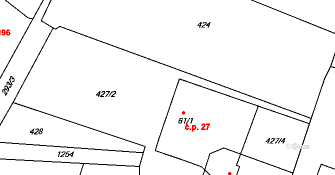 Kobylí a Plchov 27, Bystřice na parcele st. 61/1 v KÚ Kobylí, Katastrální mapa