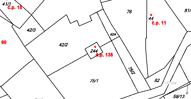 Pochvalov 136 na parcele st. 244 v KÚ Pochvalov, Katastrální mapa