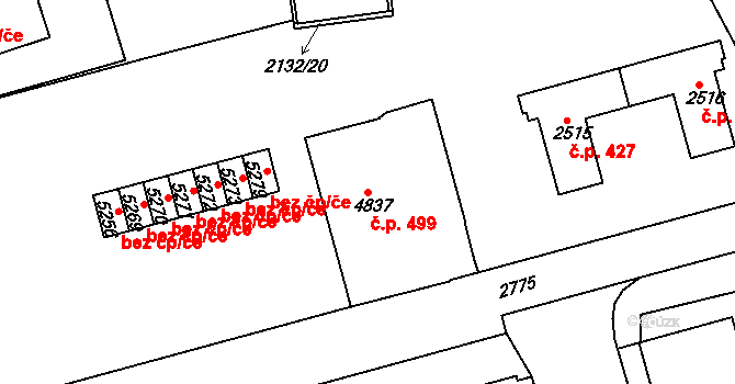 Horní Předměstí 499, Trutnov na parcele st. 4837 v KÚ Trutnov, Katastrální mapa