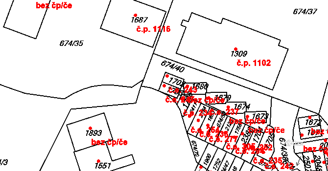 Rosice 247 na parcele st. 1703 v KÚ Rosice u Brna, Katastrální mapa