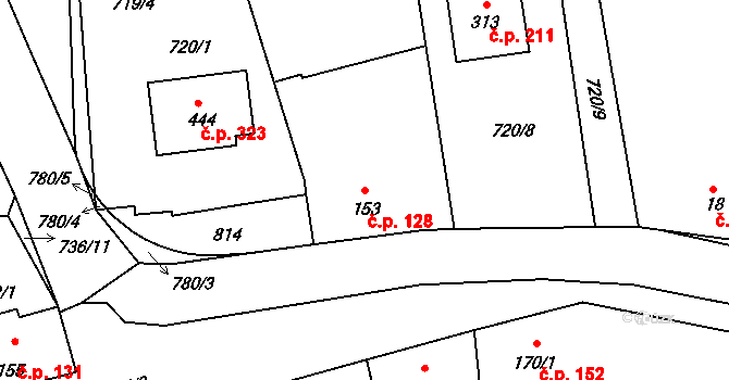 Sedlec 128, Sedlec-Prčice na parcele st. 153 v KÚ Sedlec u Votic, Katastrální mapa