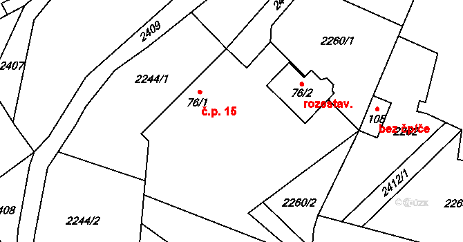 Řimovice 15 na parcele st. 76/1 v KÚ Řimovice, Katastrální mapa