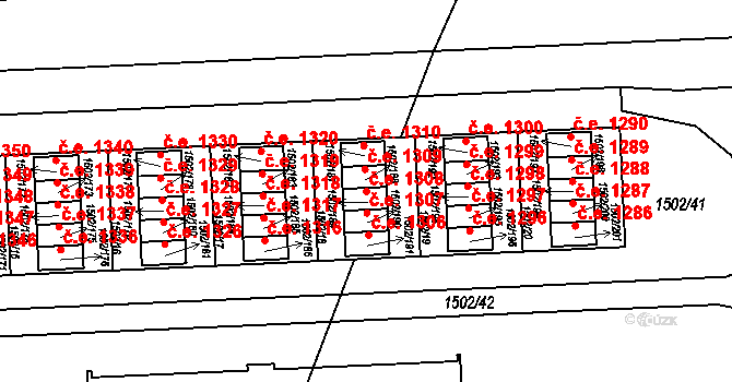 Tábor 1308 na parcele st. 1502/189 v KÚ Tábor, Katastrální mapa