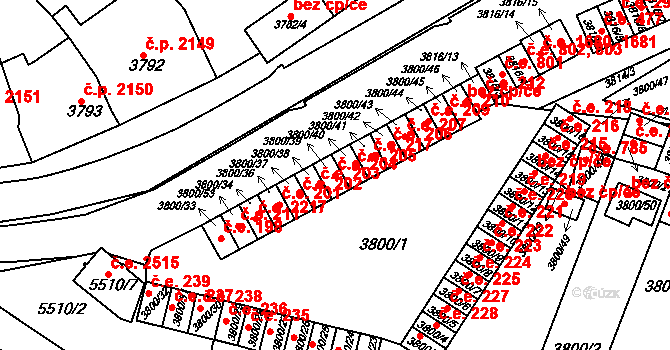 Znojmo 204 na parcele st. 3800/39 v KÚ Znojmo-město, Katastrální mapa