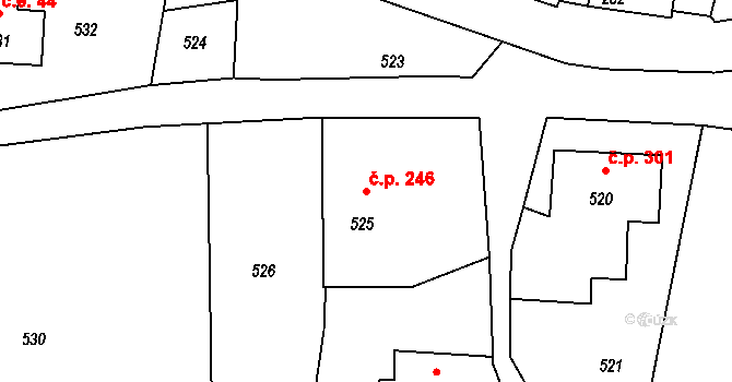 Dolní Chřibská 246, Chřibská na parcele st. 525 v KÚ Dolní Chřibská, Katastrální mapa