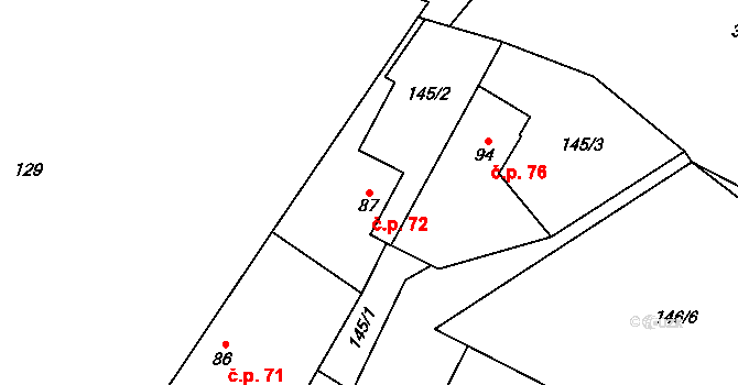Uhřínov 72 na parcele st. 87 v KÚ Uhřínov u Velkého Meziříčí, Katastrální mapa