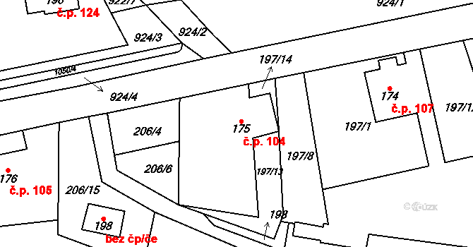 Zvole 104 na parcele st. 175 v KÚ Zvole nad Pernštejnem, Katastrální mapa