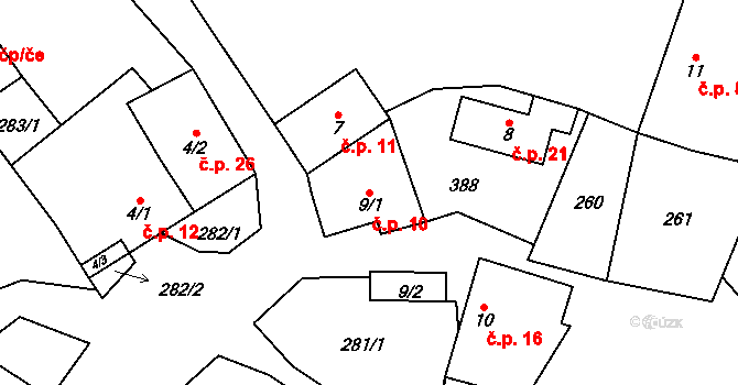 Chlum 10, Chlum-Korouhvice na parcele st. 9/1 v KÚ Chlum, Katastrální mapa