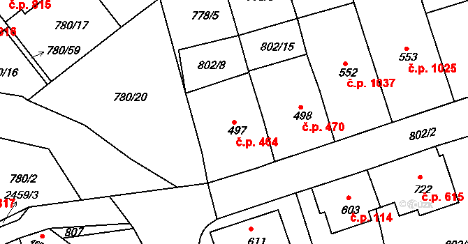 Luhačovice 464 na parcele st. 497 v KÚ Luhačovice, Katastrální mapa
