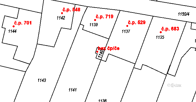 Loštice 38990661 na parcele st. 1140 v KÚ Loštice, Katastrální mapa