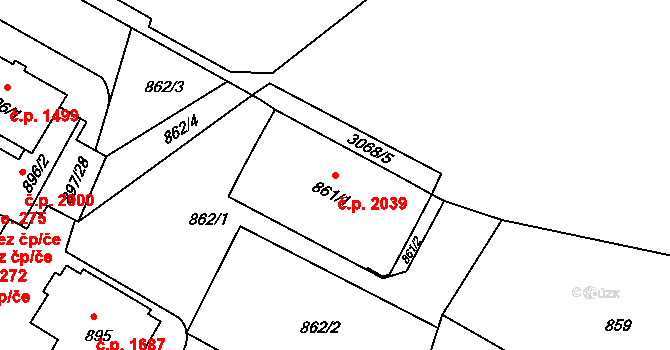 Předměstí 2039, Litoměřice na parcele st. 861/1 v KÚ Litoměřice, Katastrální mapa