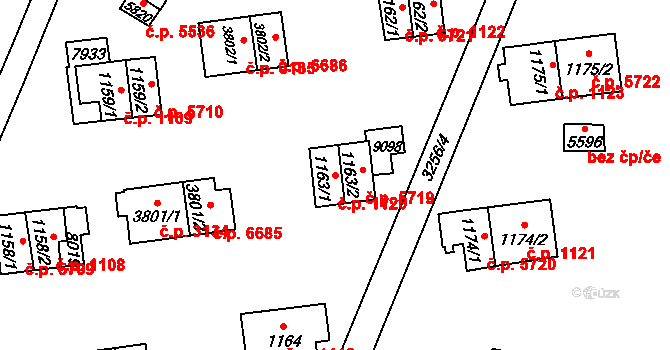 Zlín 1120 na parcele st. 1163/1 v KÚ Zlín, Katastrální mapa