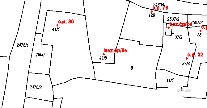 Úlice 42330661 na parcele st. 41/5 v KÚ Úlice, Katastrální mapa