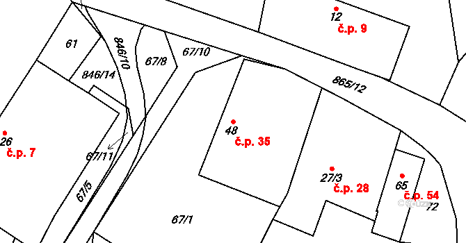 Čavisov 35 na parcele st. 48 v KÚ Čavisov, Katastrální mapa