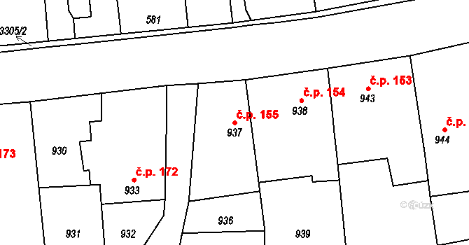 Píšť 155 na parcele st. 937 v KÚ Píšť, Katastrální mapa