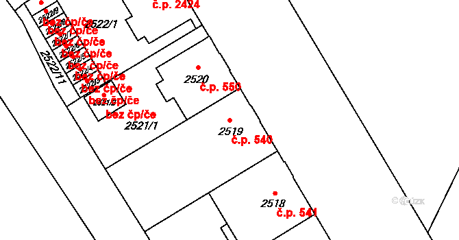 Předměstí 540, Opava na parcele st. 2519 v KÚ Opava-Předměstí, Katastrální mapa