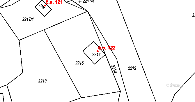 Buchlovice 122 na parcele st. 2214 v KÚ Buchlovice, Katastrální mapa