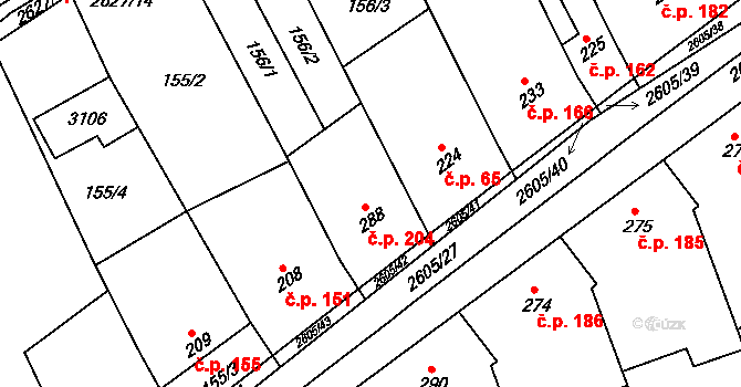 Nedachlebice 204 na parcele st. 288 v KÚ Nedachlebice, Katastrální mapa