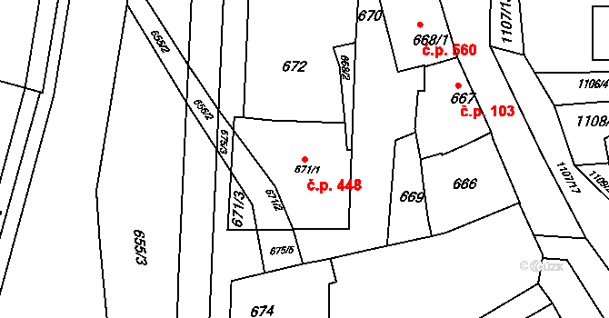 Otnice 448 na parcele st. 671/1 v KÚ Otnice, Katastrální mapa