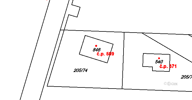 Měšice 589 na parcele st. 846 v KÚ Měšice u Prahy, Katastrální mapa