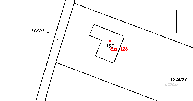 Zlukov 123 na parcele st. 155 v KÚ Zlukov, Katastrální mapa