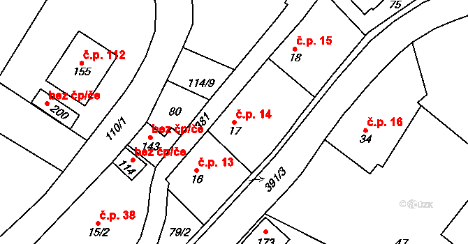Vejvanovice 14 na parcele st. 17 v KÚ Vejvanovice, Katastrální mapa