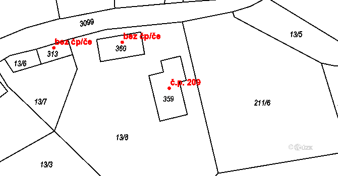 Dlouhá Ves 209, Rychnov nad Kněžnou na parcele st. 359 v KÚ Dlouhá Ves u Rychnova nad Kněžnou, Katastrální mapa