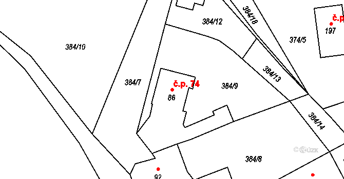 Trpišov 74, Slatiňany na parcele st. 86 v KÚ Trpišov, Katastrální mapa
