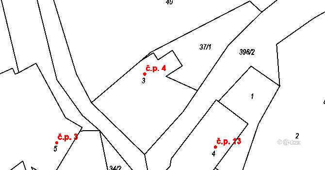 Žebrákov 4, Kovářov na parcele st. 3 v KÚ Žebrákov u Zahořan, Katastrální mapa