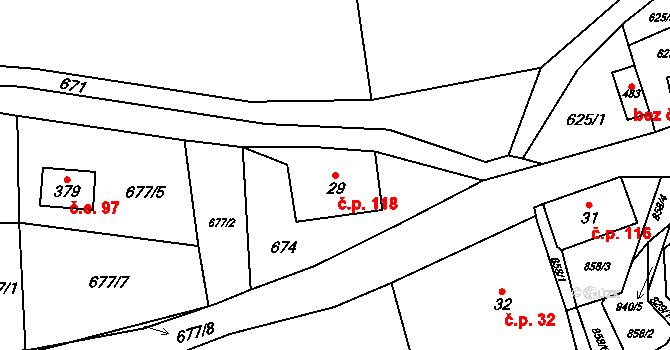 Čenkovice 118 na parcele st. 29 v KÚ Čenkovice, Katastrální mapa