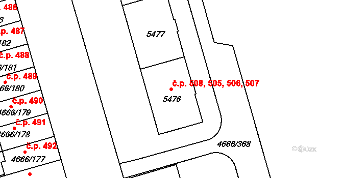 Pražské Předměstí 505,506,507,508, Vysoké Mýto na parcele st. 5476 v KÚ Vysoké Mýto, Katastrální mapa