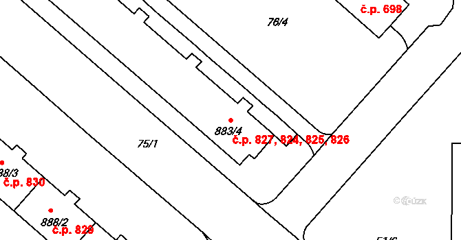 Neratovice 824,825,826,827 na parcele st. 883/4 v KÚ Neratovice, Katastrální mapa